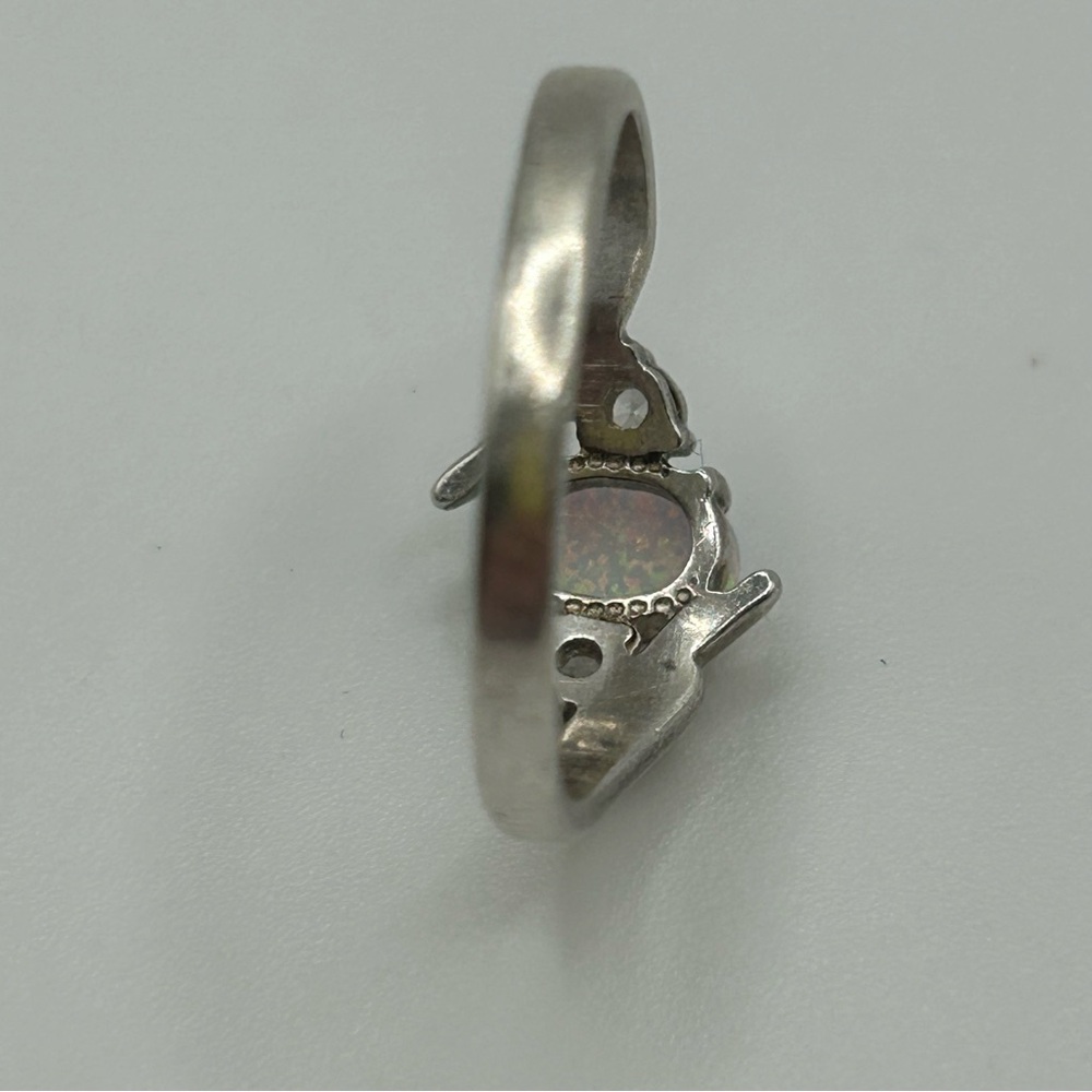 VTG Elegant Sterling Silver 'Colorful' Opal Ring w/ diamond stone accents SZ 10 - Picture 9 of 17